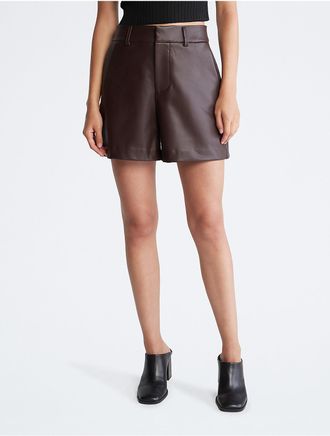 Calvin Klein Womens Faux Leather Shorts - Brown - 10