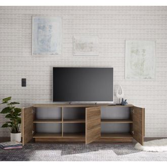 Dmora Mueble Para Tv Vergonte, 3 Estantes, Manija De Apertura, 6 Compartimentos, 182x44x63h Cm Roble Marr&oacute;n