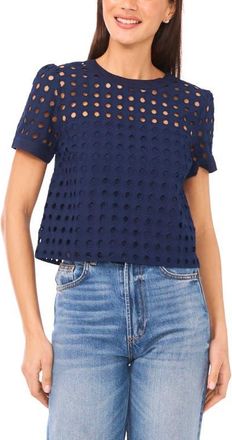 CeCe by Cynthia Steffe Circle Eyelet Cotton Top in Classic Navy at Nordstrom, Size X-Small