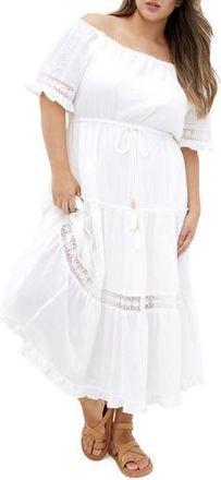 City Chic Angel Embroidery Detail Midi Dress in Ivory at Nordstrom Rack, Size Xs/14W