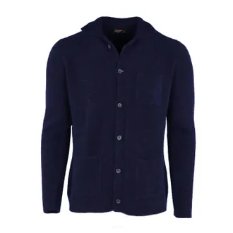 Stile Latino Mens Mykonos Cashmere And Silk Boucle Cardigan-Blazer In Dark Navy Blue