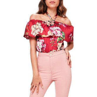 Missguided Ruffle Off the Shoulder Bodysuit in Red at Nordstrom, Size 2 Us