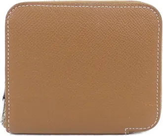 Herm&egrave;s Gold Beige Celeste Epsom Leather Silk Wallet (Bi-Fold) (Pre-Owned)