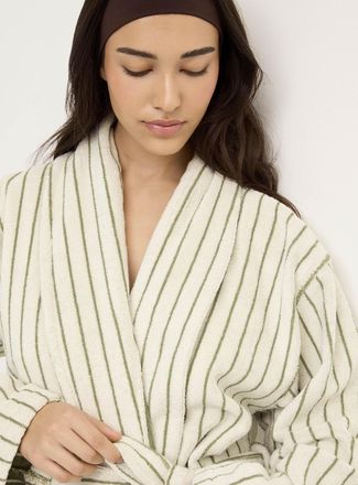 Miiyu Womens Pinstriped long terry bathrobe