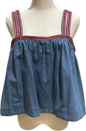 endless rose Womens Detailed Embroidery Denim Tank Top In Blue