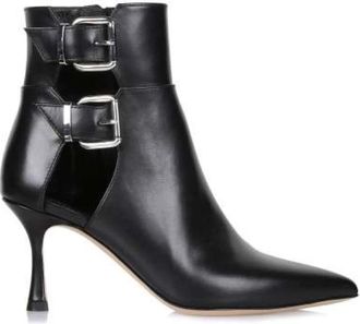 Ninalilou Zwarte leren enkellaars met gespen - Dames - Laarzen met Hak - Zwart - 40 EU - Leer - Schoenen