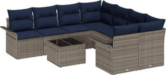 vidaXL Conjunto De Sof&aacute; De Jard&iacute;n 9 Uds. Gris Y Marino Rat&aacute;n Sint&eacute;tico Vidaxl
