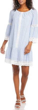 Karen Kane Mixed Lace Cotton Dress in Blue Stripe at Nordstrom, Size Large