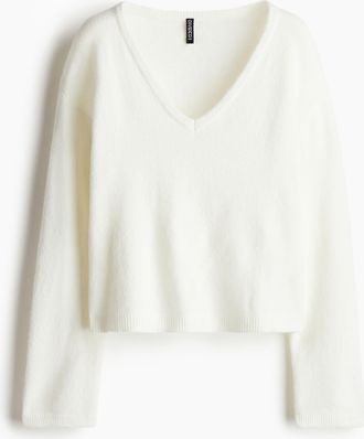H&M Feinstrick-Pullover mit V-Ausschnitt - White