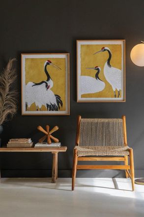 Kalalou Set 2 Framed Prints Under Glass -Black White And Red Herons