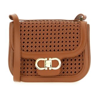 Ferragamo Cross Body Bags, female, Brown, Size: ONE SIZE Double Gancini North-South Crossbody Bag