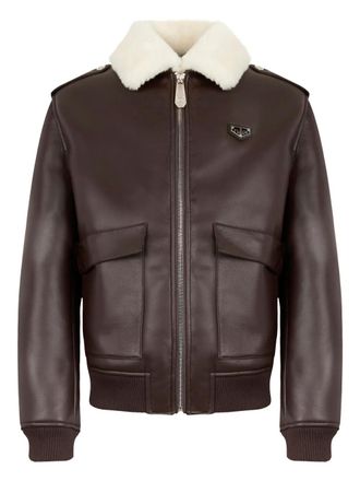 Philipp Plein Giacca biker con applicazione - Marrone