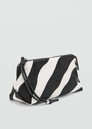 Mango Necessaire pelle pelliccia zebra nero - Donna - Taglia unica - MANGO