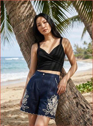 Nooki Design Womens Petra Embroidered Cutout Shorts - Black - Size: 12