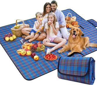 OEM Manta De Picnic A Cuadros Azules - Impermeable Y Plegable 150x200 Cm - Con Correa De Transporte - Para Playa, Camping Y Jard&iacute;n