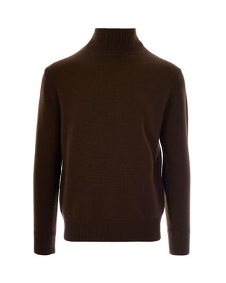 Paolo Pecora High Neck Brown Virgin Wool Knit Sweater