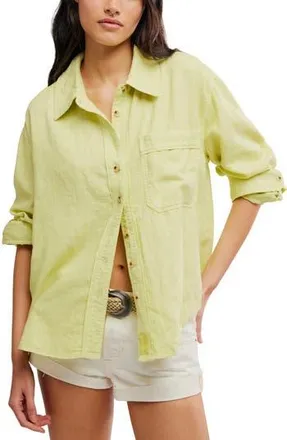 Free People Laurel Linen Blend Button-Up Shirt in Early Bloomer at Nordstrom Rack, Size X-Large