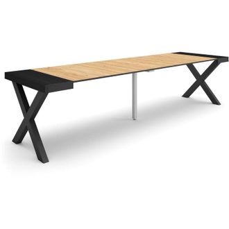 Skraut Home Mesa Consola Extensible, Mesa Comedor Plegable, 300, Para 14 Comensales, Patas Madera Maciza, Estilo Moderno, Negro Y Roble - Skraut Home