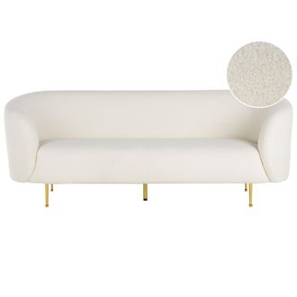 Beliani Beliani - Sof&aacute; 3 Plazas De Poli&eacute;ster Blanco Dorado Boucl&eacute; Suave Patas Retro Glamour Loen