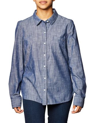 Tommy Hilfiger Womens Chambray Roll Tab Button Down Shirt, X-Large
