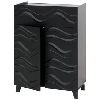 Hhg [nunca Usado] C&oacute;moda Hhg-352, Mueble Aparador Aparador, Dise&ntilde;o Ondulado 3d Puertas Push-to-open 107x76x36cm, Negro