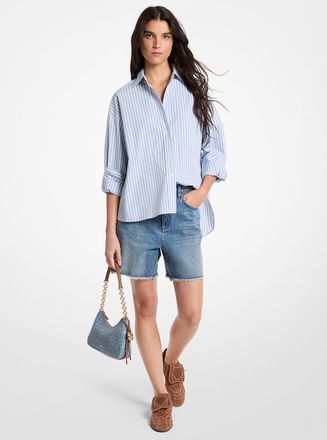 Michael Kors Striped Stretch Cotton Blend Shirt