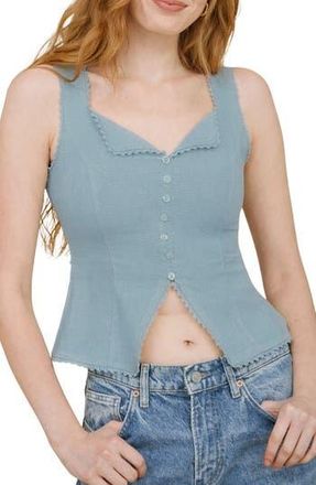 Blu Pepper Lace Trim Button Down Tank in Dusty Blue at Nordstrom Rack, Size Medium