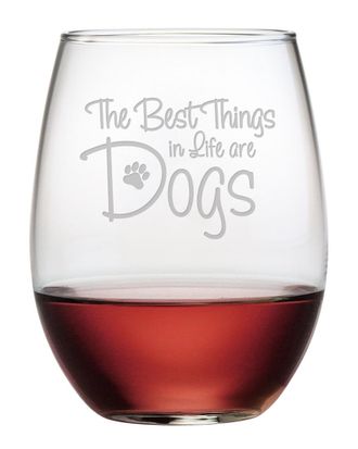 SUSQUEHANNA GLASS Best Things In Life Are Dogs 21oz Stemless Wine Glasses