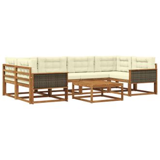 vidaXL Conjunto De Sof&aacute;s De Exterior Con Coj&iacute;n 7 Pcs Natural Y Crema Vidaxl