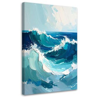 Feeby Cuadro En Lienzo, Olas Del Mar Paisaje En Tonos Pastel Turquesas, 80x120