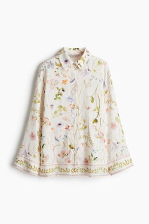 H&M Gemusterte Leinenbluse - Cremefarben/Gebl&uuml;mt
