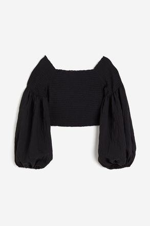 H&M Gesmoktes Off-Shoulder-Shirt - Schwarz