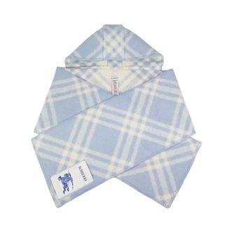 Burberry Accessoires, Dames, Blauw, ONE Size, Wol, Check Wolle Kapuzenschal