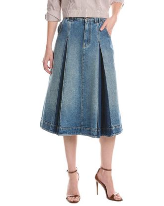 Balmain Vintage Blue Denim Pleated Midi Skirt