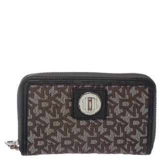 DKNY Dkny Brown/black Monogram Canvas And Leather Zip Around Wallet