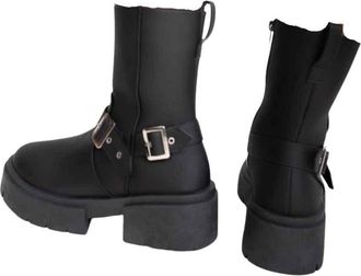Ikrush Chunky Biker Boots With Buckle Detailcasual Mid Ankle Regular casual