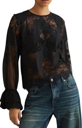 Reiss Emilia Lace Top in Navy at Nordstrom, Size 0 Us