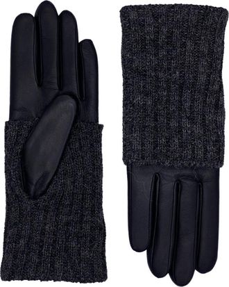 Agnelle Polka Leather and Alpaca Glove in Tnoir/noir at Nordstrom, Size X-Small