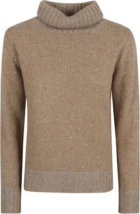 Fabiana Filippi Maglia IN Mohair Lavorato CON Paillettes E Platinum - Dames - Coltruien - Bruin - 2XS - Pailletten - Truien & Vesten