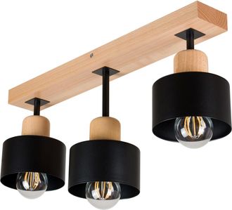 OEM L&aacute;mpara De Techo Negra De Madera Y Metal De Estilo Escandinavo, 3xe27, Iluminaci&oacute;n Led Moderna Para Sal&oacute;n, Cocina, Dormitorio, Habitaci&oacute;n Infantil, Lo