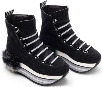 Hogan Fur-Trimmed Platform Boot - Black