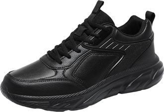 Generic Men Casual Shoes Fashionable Pattern and Pure Color Lace Up Thick Sole Flat Bottom Comfortable Sports Shoes (Black, 7.5)-1