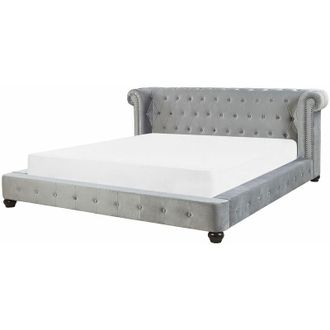 Beliani Letto Matrimoniale 180 x 200 cm Velluto Grigio Chesterfield Cavaillon