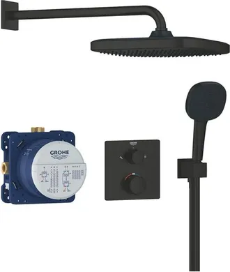 GROHE Precision Showerset - compleet - handdouche diameter 11cm - 2 straalsoorten - hoofddouche 25x25cm - inbouw douchekraan thermostatisch - vierkant - met