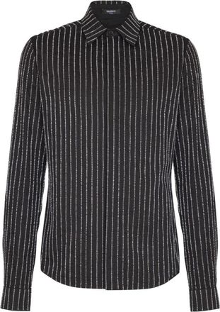 Balmain Katoenen overhemd met kristallen strepen - Heren - Casual Overhemden - Zwart - M - Katoen - Overhemden