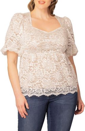 Kiyonna Winsome Puff Sleeve Lace Top in Ivory/Nude at Nordstrom, Size 4 X