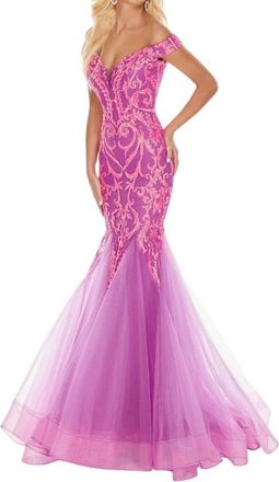 Rachel Allan Mermaid Sequin Gown In Neon Magenta