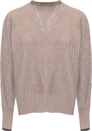 D.exterior Beige Lurex V-Neck Wool Sweater