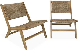 Sweeek Pair of wooden chairs with straw-like resin, Loredo x2, Natural, 55x79x72 cm