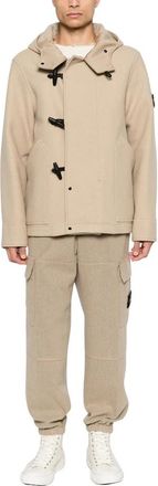 Stone Island Korte Zware Melton Jas - Heren - Mantel - Beige - L - Jassen
